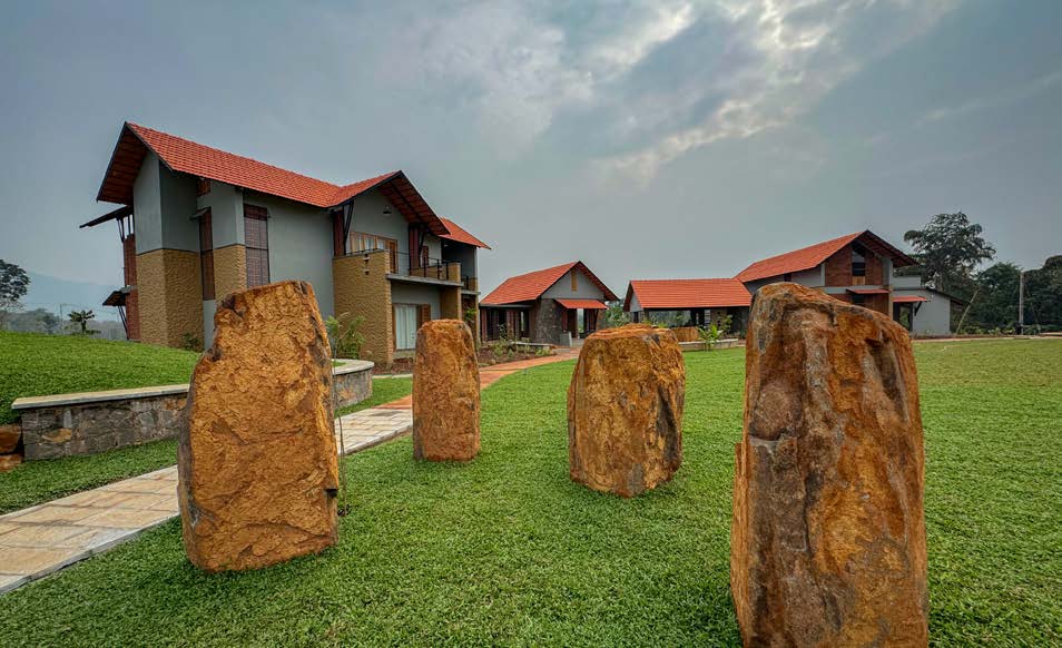 Stone monoliths and Mayan mound landscape